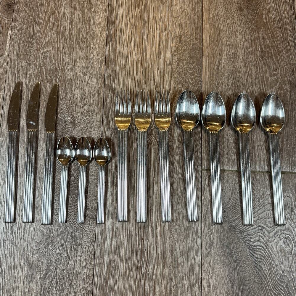 Lot of 13 IKEA Strateg Knives Spoons Forks Flatware Ribbed Ehlen Johansson 1990s